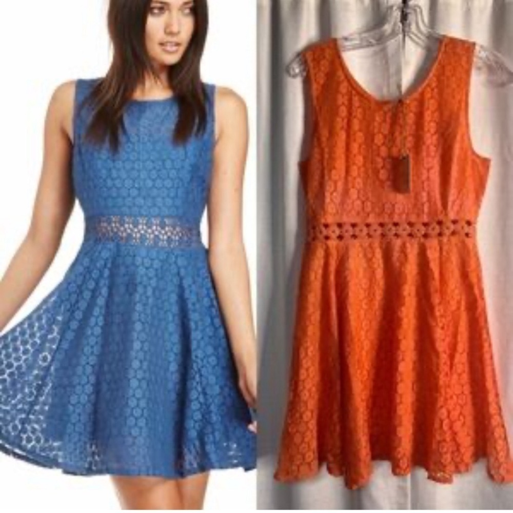 RAGA Lace Fit & Flare dress in orange size XS